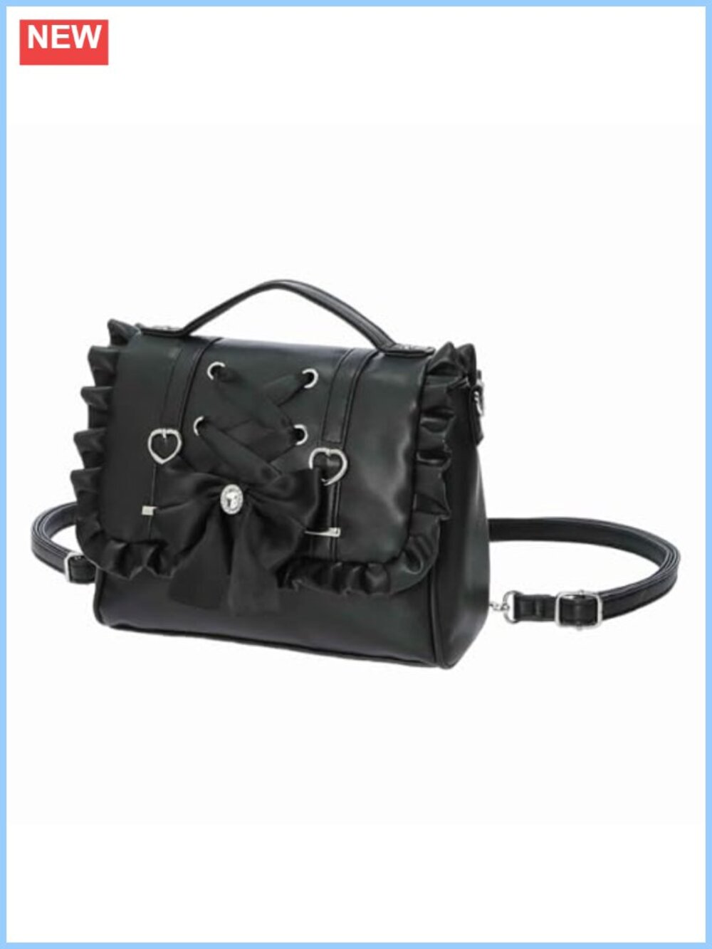 Vegan Leather Convertible Crossbody Backpack Mini Satchel with Bow Ruffle